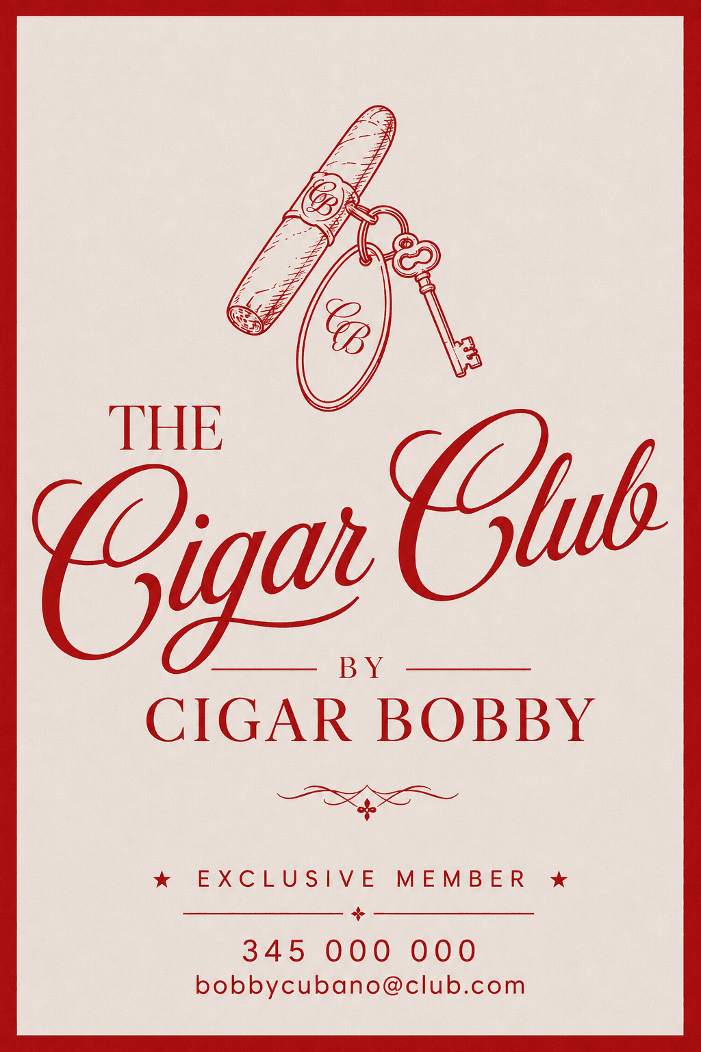 Cream and red luxury membership business card for The Cigar Club by Cigar Bobby